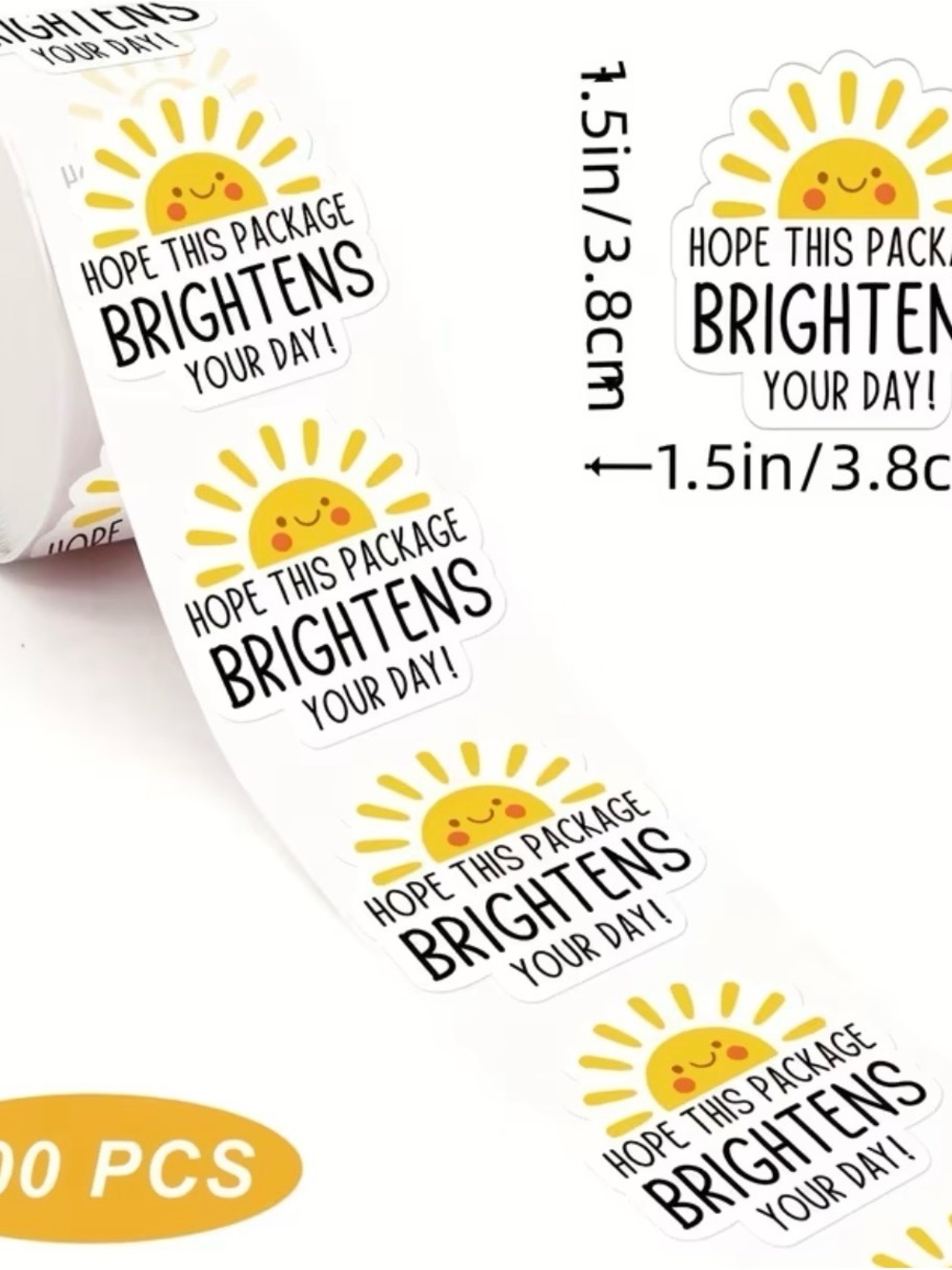 500 Sunshine Package Stickers – Yellow Sunny Thank You Labels - Picture 2 of 4